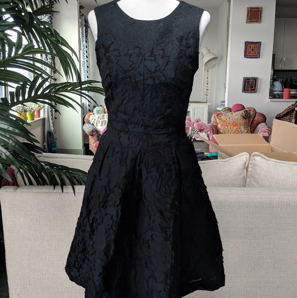 NWT H&M Fit and Flare Black Textured Dress